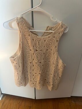 a.n.a Beige Crochet Sleeveless Tank Top